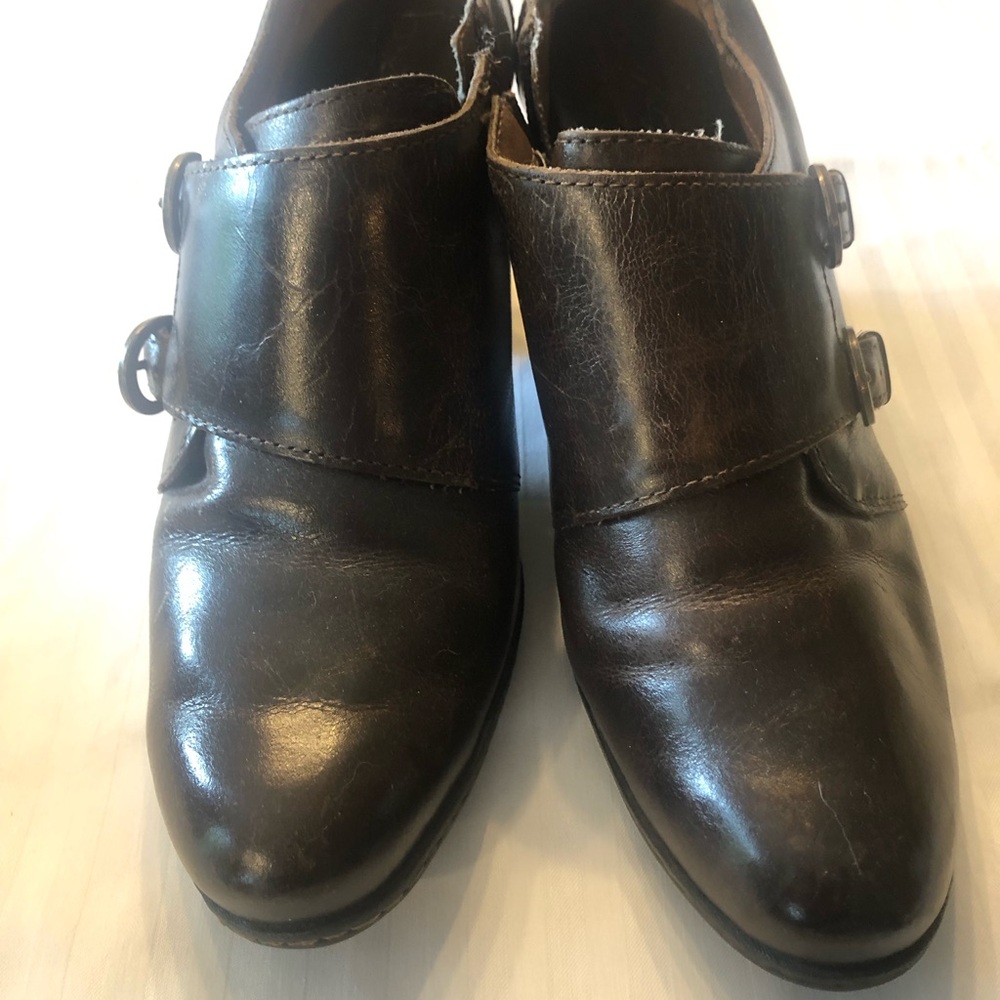 b.o.c Brown Leather Buckle Bootie style Heels